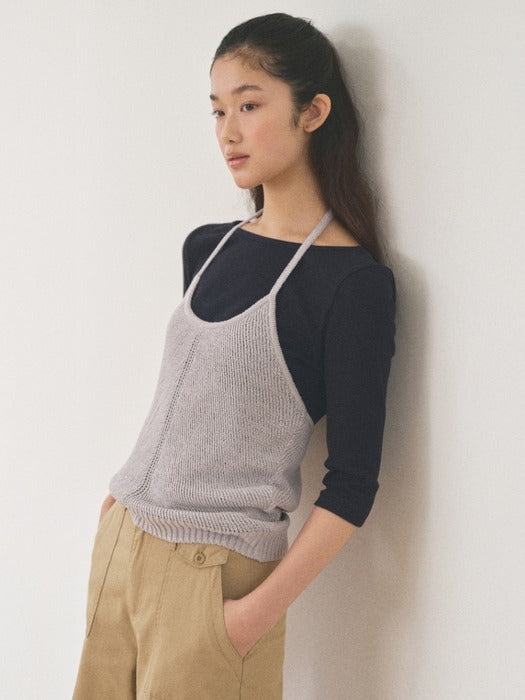 Mango Maniplease Konni Halter Knit Vest Mist Grey