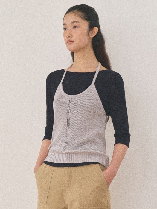 Mango Maniplease Konni Halter Knit Vest Mist Grey