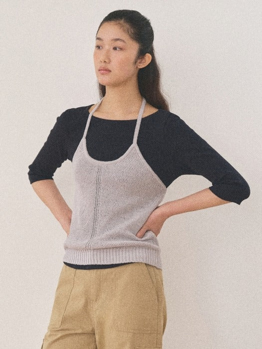Mango Maniplease Konni Halter Knit Vest Mist Grey