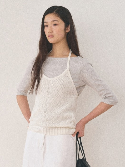 Mango Maniplease Konni Halter Knit Vest Pure Ivory