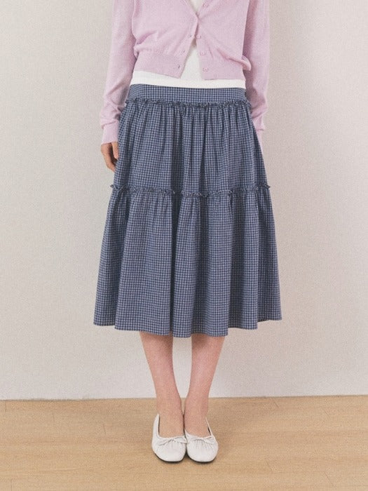 [Mango Maniplease] Naiko Shirring SKIRT_BLUE Check