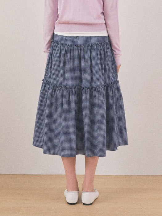 [Mango Maniplease] Naiko Shirring SKIRT_BLUE Check