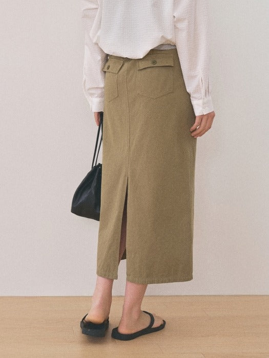 Mango Maniplease Hem Washed Skirt Khaki