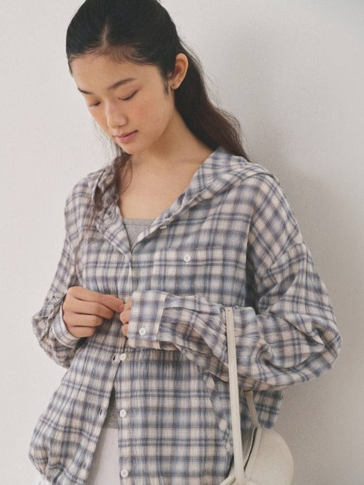 Mango Maniplease Tinder Hoodie Shirt Blue Check