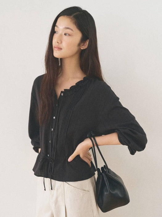 Mango Maniplease Once Frill Blouse Black