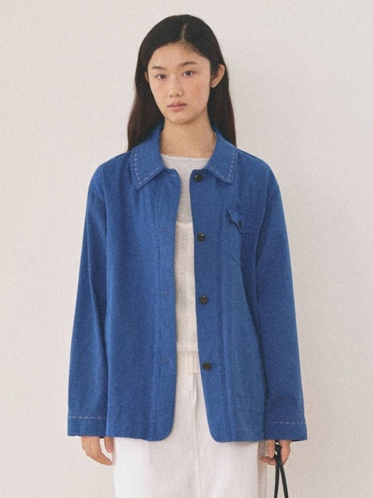 Mango Maniplease Peanut Washed Jacket Cobalt Blue