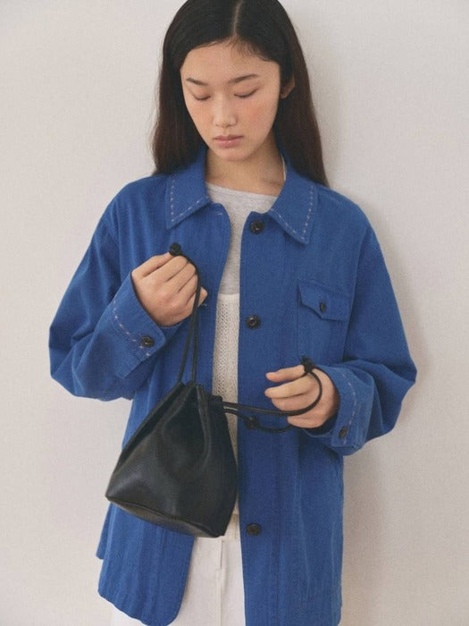 Mango Maniplease Peanut Washed Jacket Cobalt Blue