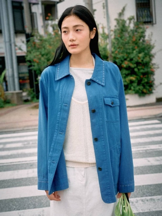Mango Maniplease Peanut Washed Jacket Cobalt Blue