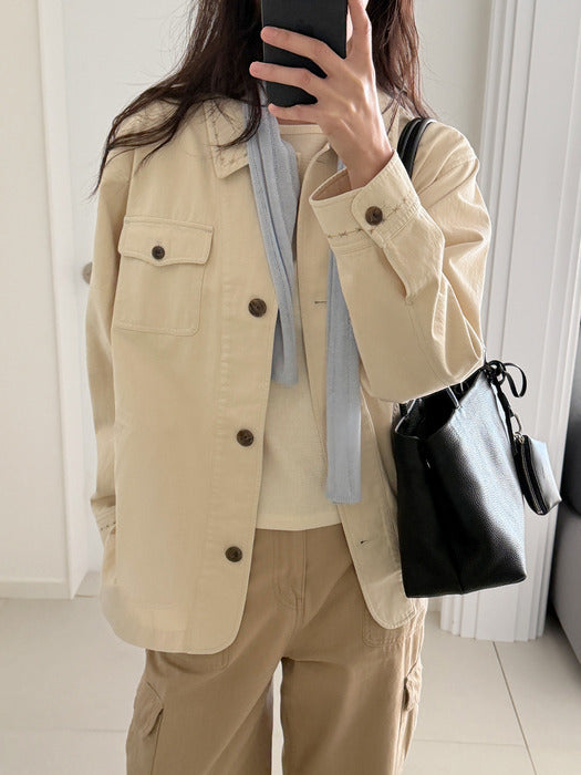 Mango Maniplease Peanut Washed Jacket Milk Beige