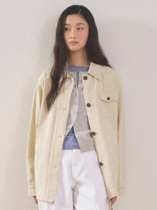Mango Maniplease Peanut Washed Jacket Milk Beige