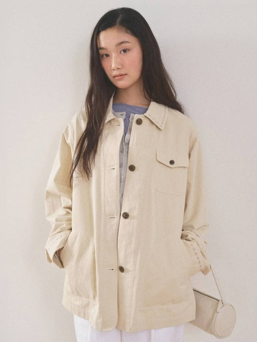 Mango Maniplease Peanut Washed Jacket Milk Beige