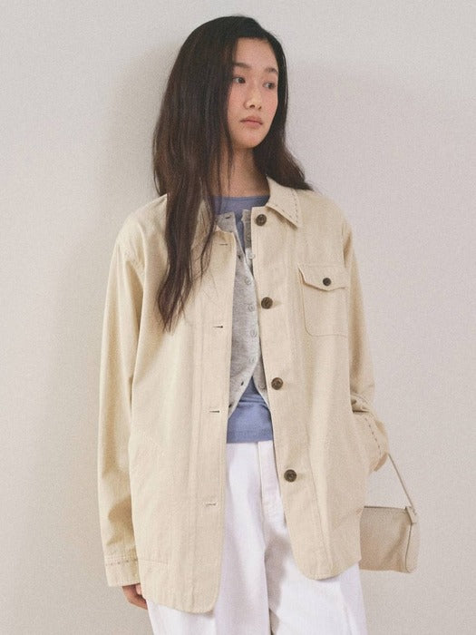Mango Maniplease Peanut Washed Jacket Milk Beige