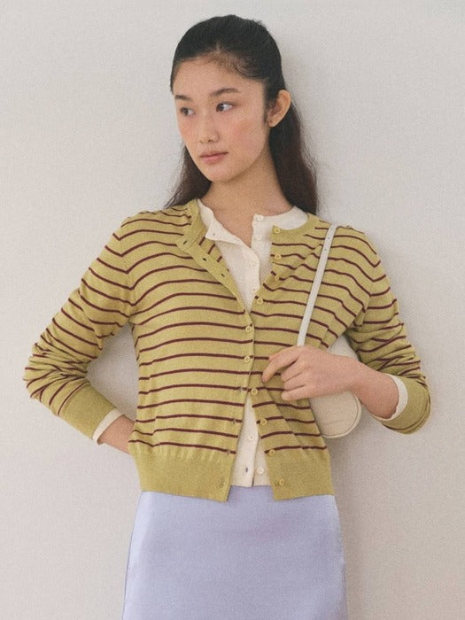 Mango Maniplease Molli Round Cardigan Lime Stripe
