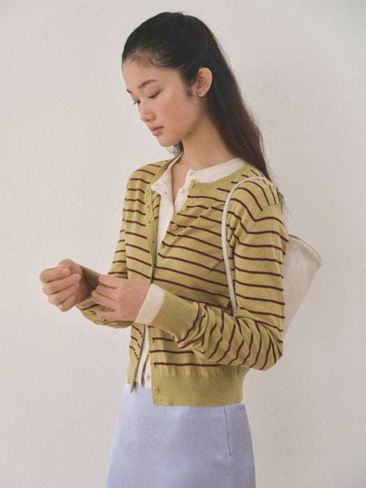 Mango Maniplease Molli Round Cardigan Lime Stripe