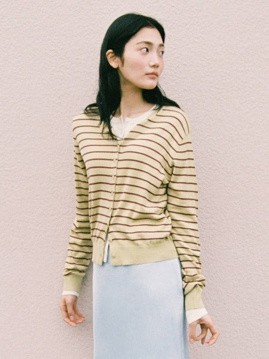Mango Maniplease Molli Round Cardigan Lime Stripe