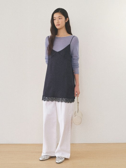 Mango Maniplease Showy Lace Top Navy