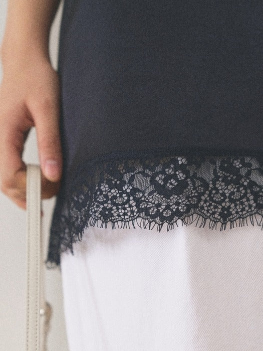 Mango Maniplease Showy Lace Top Navy