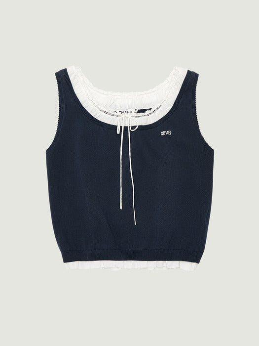 [grove] 26PS LEAF SLEEVELESS (NAVY)