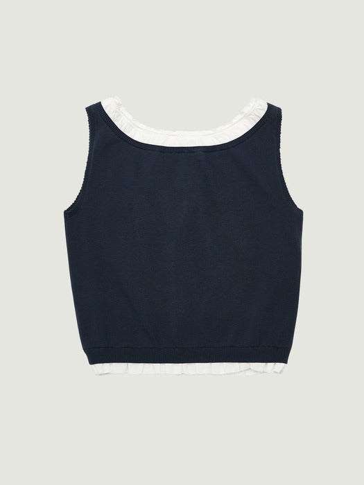 [grove] 26PS LEAF SLEEVELESS (NAVY)