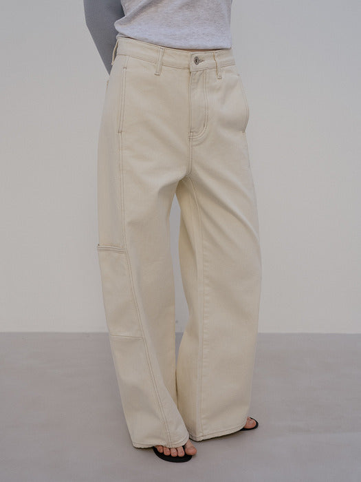 Tillidie Line point wide denim pants Ivory