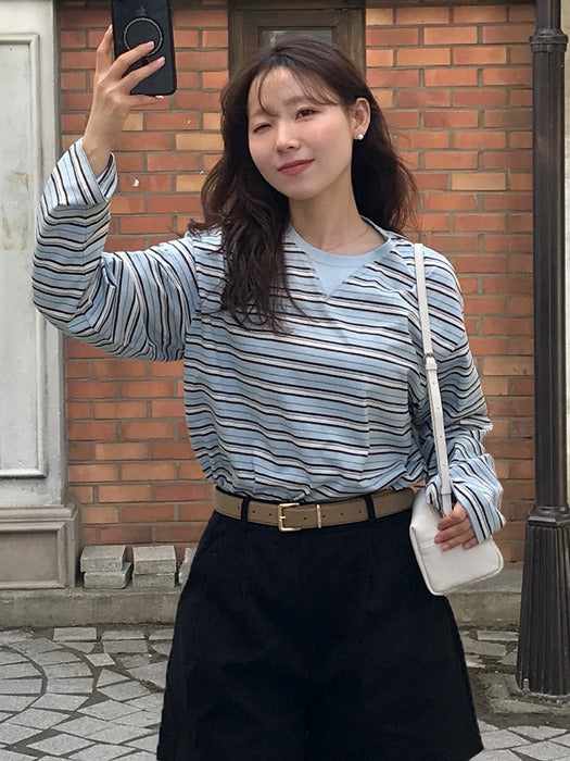 Tillidie V-gusset stripe t-shirt Sky blue