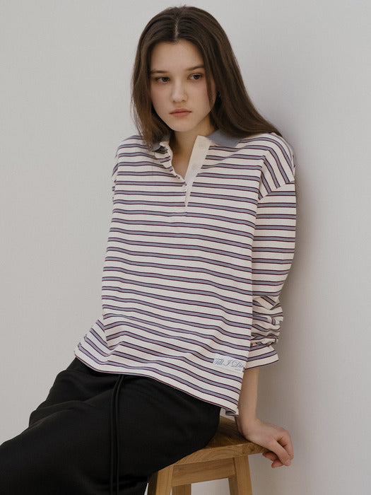 Tillidie Stripe collar point t-shirt Ivory