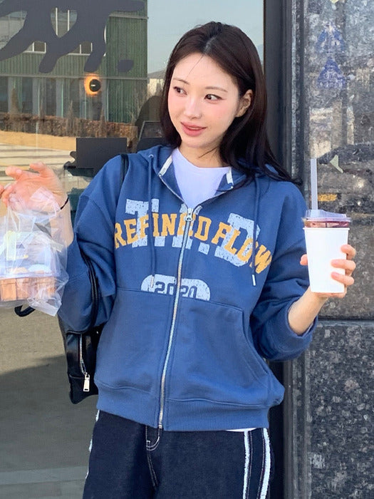 Tillidie Lettering hoodie zip-up Blue