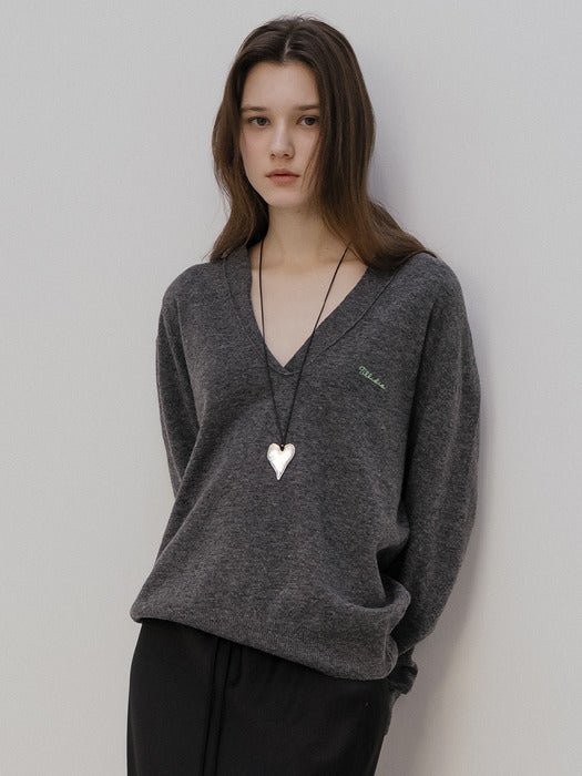 Tillidie V-neck wool blended knit Gray