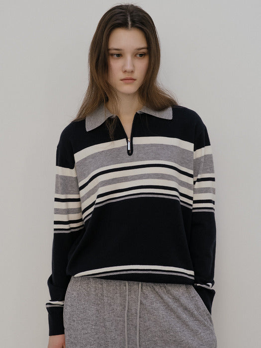 Tillidie Stripe half zip up knit Dark navy
