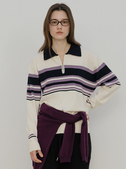 Tillidie Stripe half zip up knit Ivory