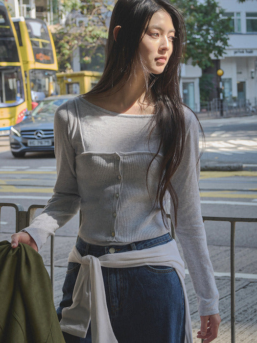 [TILLIDIE] Layered Knit Bustier SET [TISP05SW06] _Gray