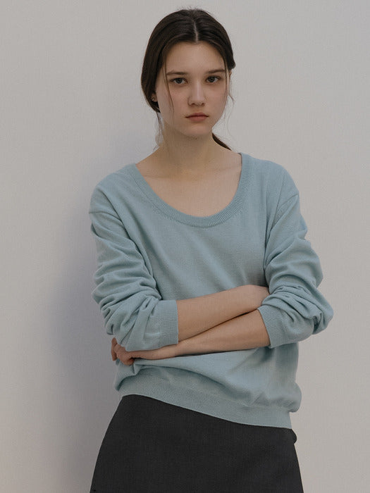 Tillidie Deep u-neck basic knit Mint