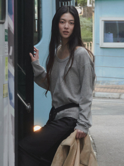 Tillidie Deep u-neck basic knit Gray