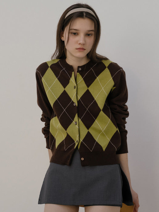 Tillidie Soft touch argyle cardigan Brown
