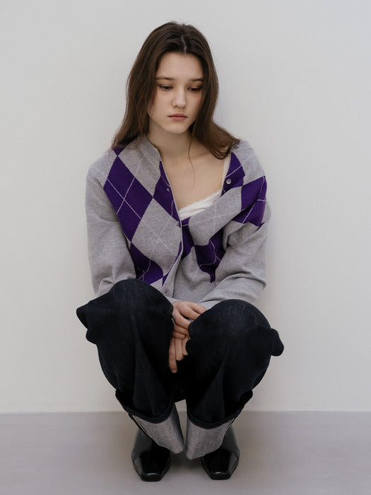 Tillidie Soft touch argyle cardigan Melange gray