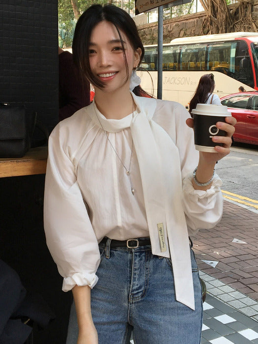 [TILLIDIE] Scarf Tie Detail Blouse [TISP05BL03] _Ivory