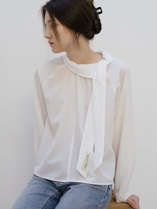 [TILLIDIE] Scarf Tie Detail Blouse [TISP05BL03] _Ivory