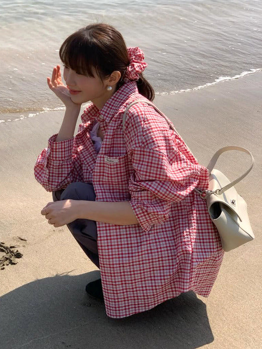 Tillidie Ray overfit check shirt Red