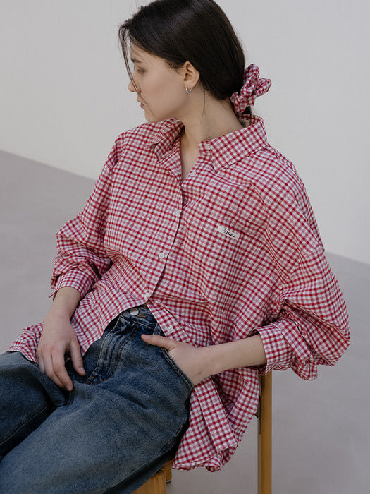Tillidie Ray overfit check shirt Red
