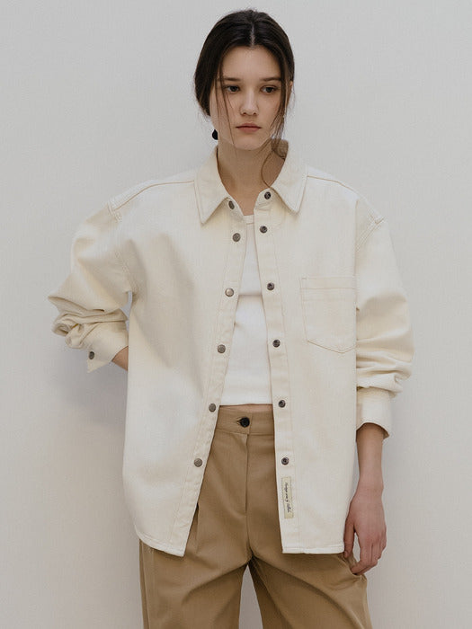 [tillidie] Classic denim shirt jacket_Ivory