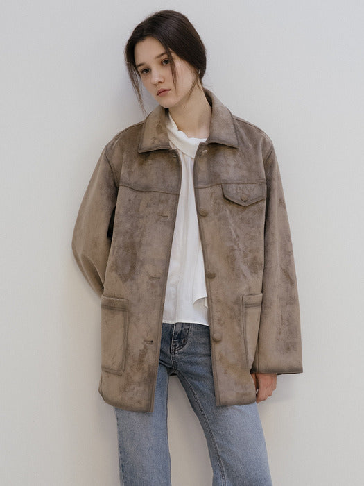 Tillidie Distressed suede single jacket Gray