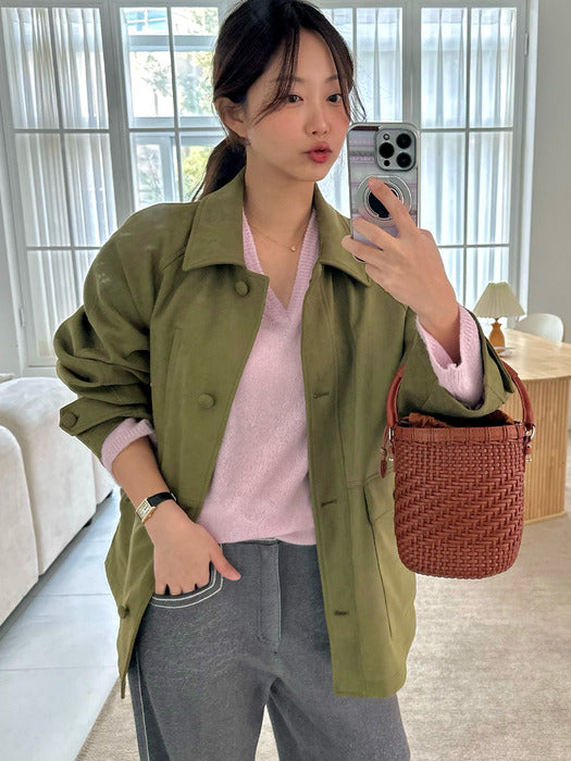 Tillidie Single suede half jacket Olive khaki