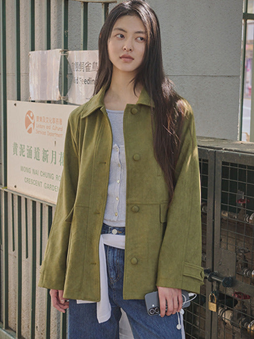 Tillidie Single suede half jacket Olive khaki