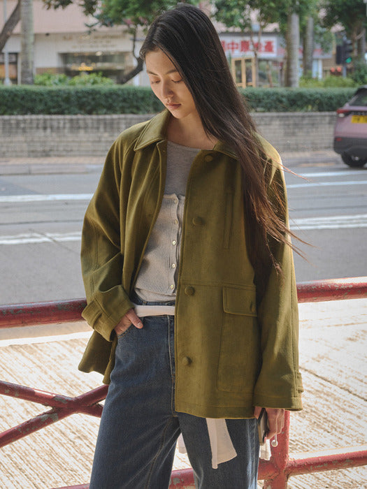 Tillidie Single suede half jacket Olive khaki