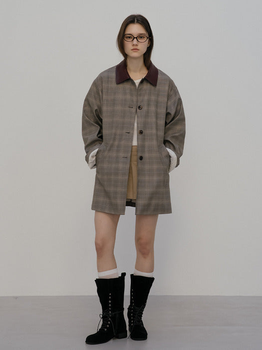 Tillidie Leather point check trench coat Brown