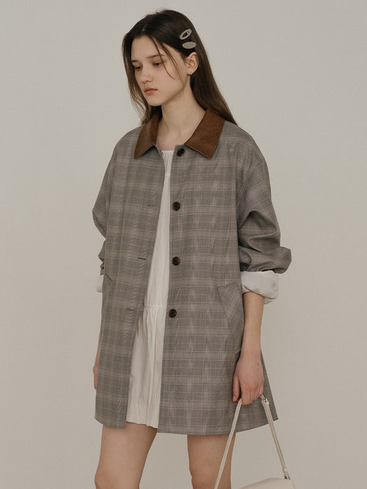 Tillidie Leather point check trench coat Gray