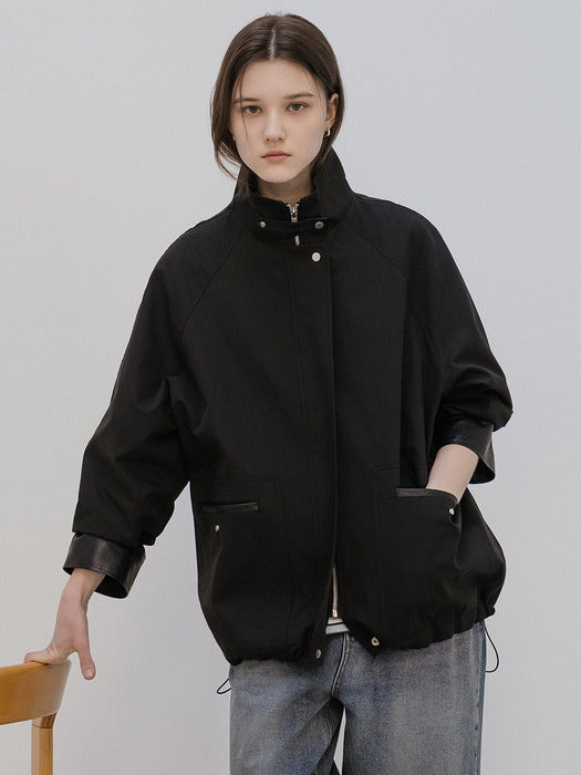 Tillidie High-neck leather point work jacket Black