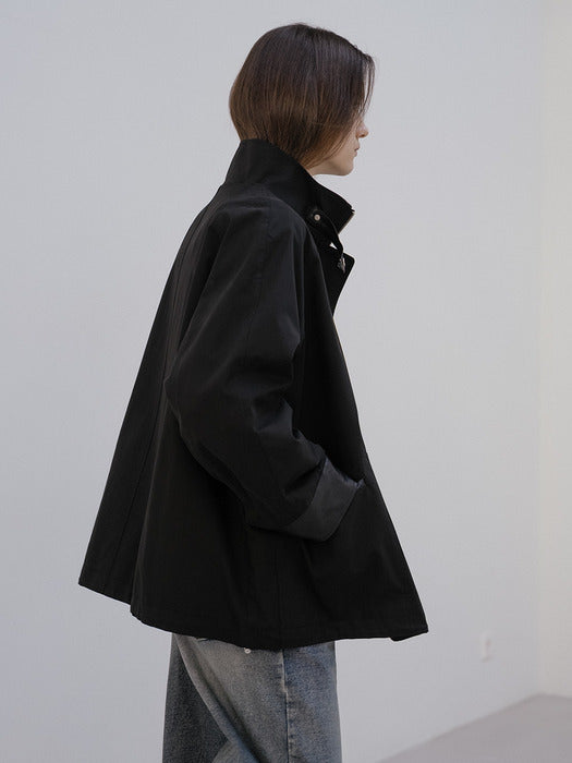 Tillidie High-neck leather point work jacket Black