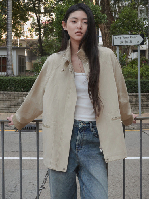 Tillidie High-neck leather point work jacket Beige