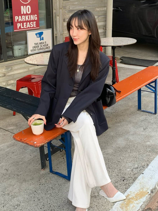 [TILLIDIE] Stripe Cuff 3-Button Blazer [TISP05JK03] - Navy